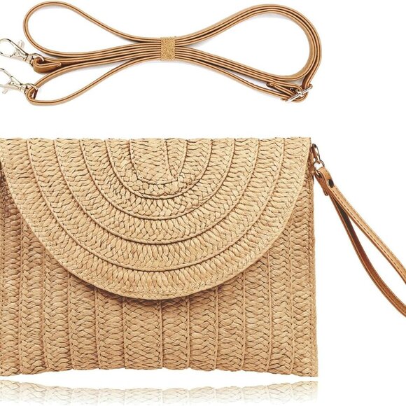 Straw Clutch Handbag Summer Beach Straw Purse for Women woven Envelope Bag - Picture 1 of 6